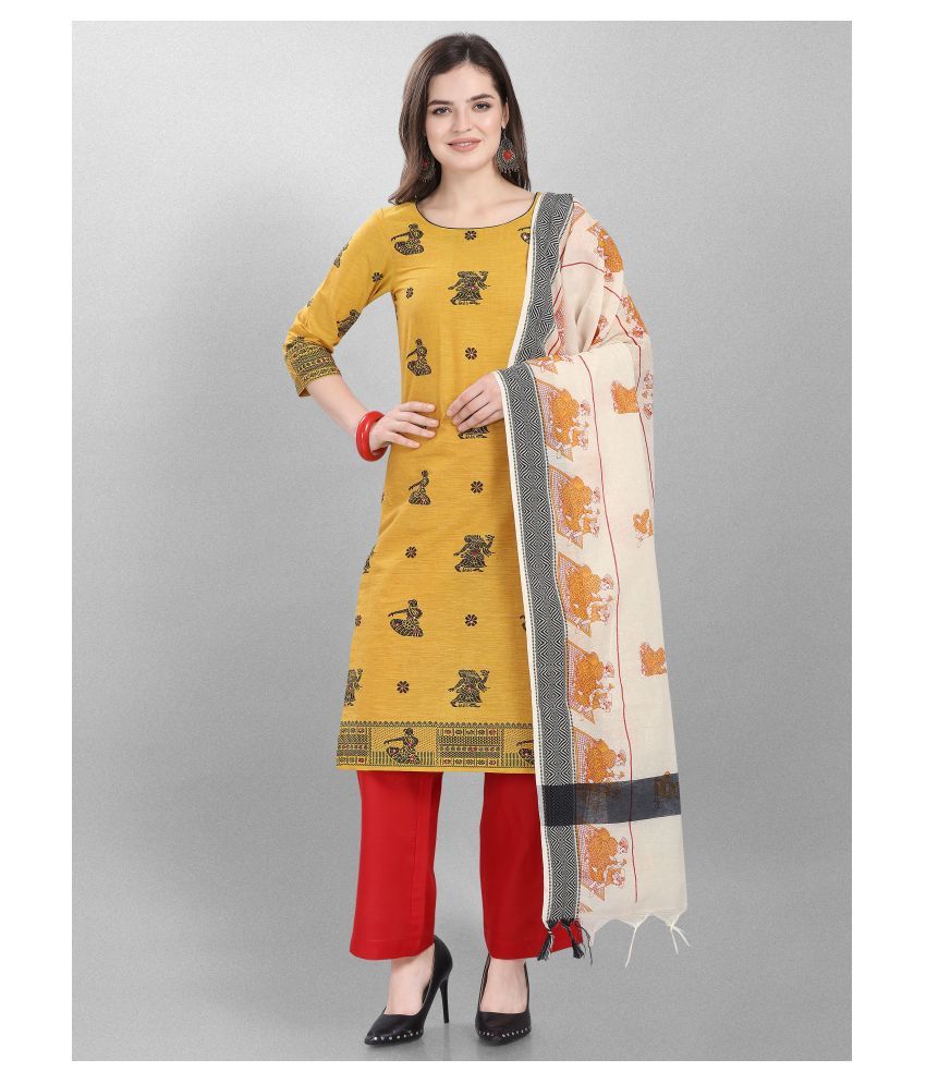     			Jevi Prints Yellow Cotton Unstitched Dress Material