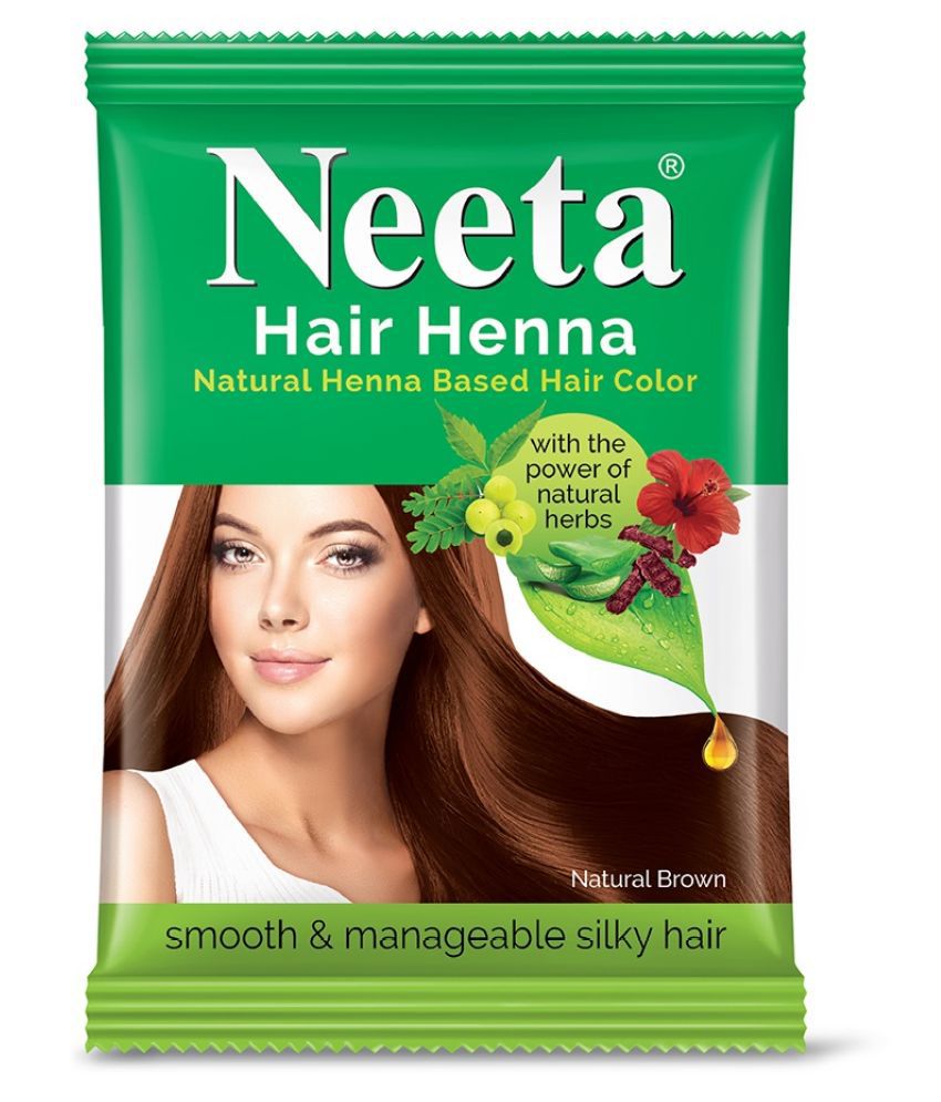     			Neeta Natural Henna 100% Grey Coverage Permanent Hair Color Brown Ammonia Free Each Pack 25 g Pack of 8