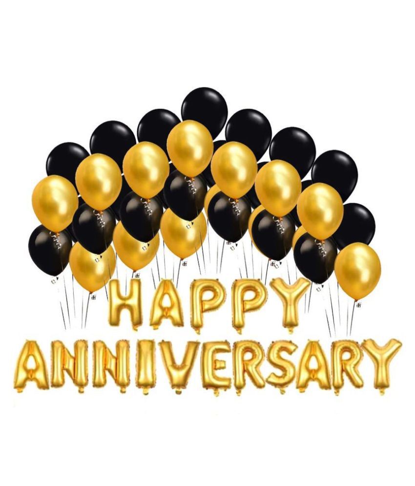     			Pixelfox Happy Anniversary (16 Gold Foil Letters) + 30 Metallic Balloons Combo (Black , Gold)