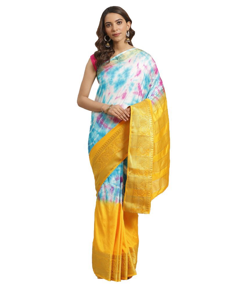     			Aarrah Yellow Silk Blends Saree