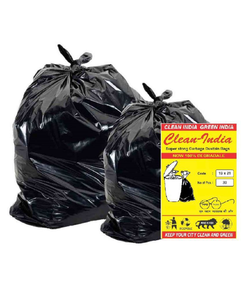     			Clean India- Medium 60 pcs Garbage Bags - 2 packs of 30 Pcs - 60 pcs - 19X21 Black Medium Disposable Garbage Trash Waste Dustbin Kitchen Bag