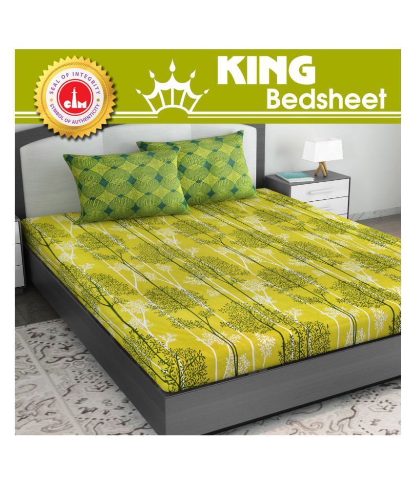     			DIVINE CASA - Green Cotton King Size Bedsheet With 2 Pillow Covers