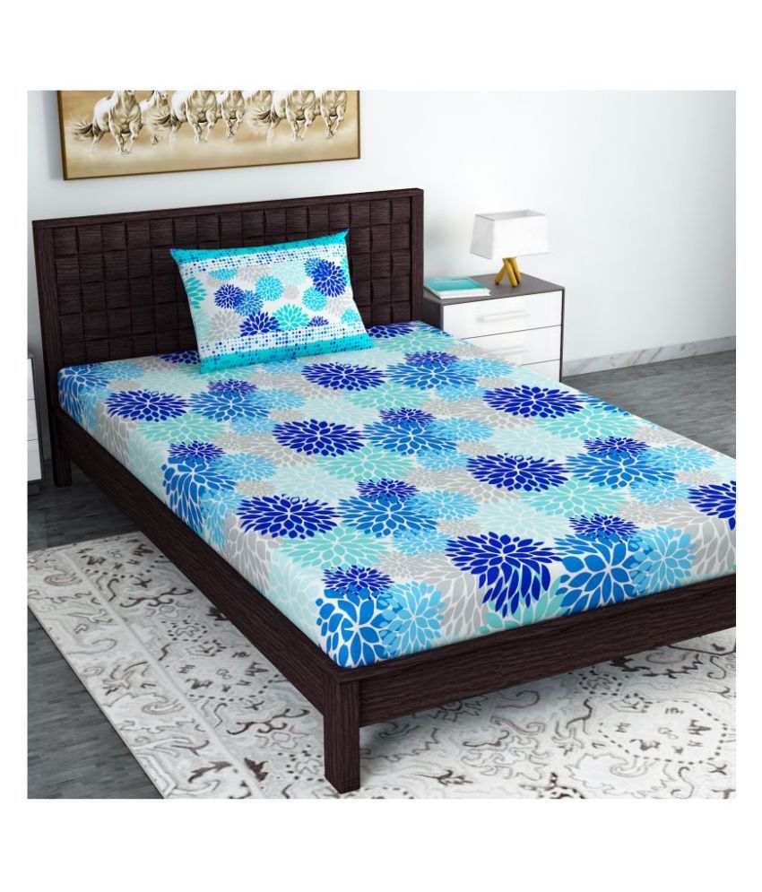     			DIVINE CASA - Blue Cotton Single Bedsheet with 1 Pillow Cover