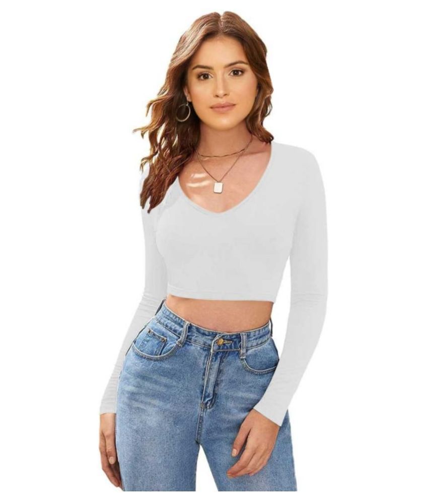     			Dream Beauty Fashion - White Cotton Blend Women's Crop Top ( Pack of 1 )