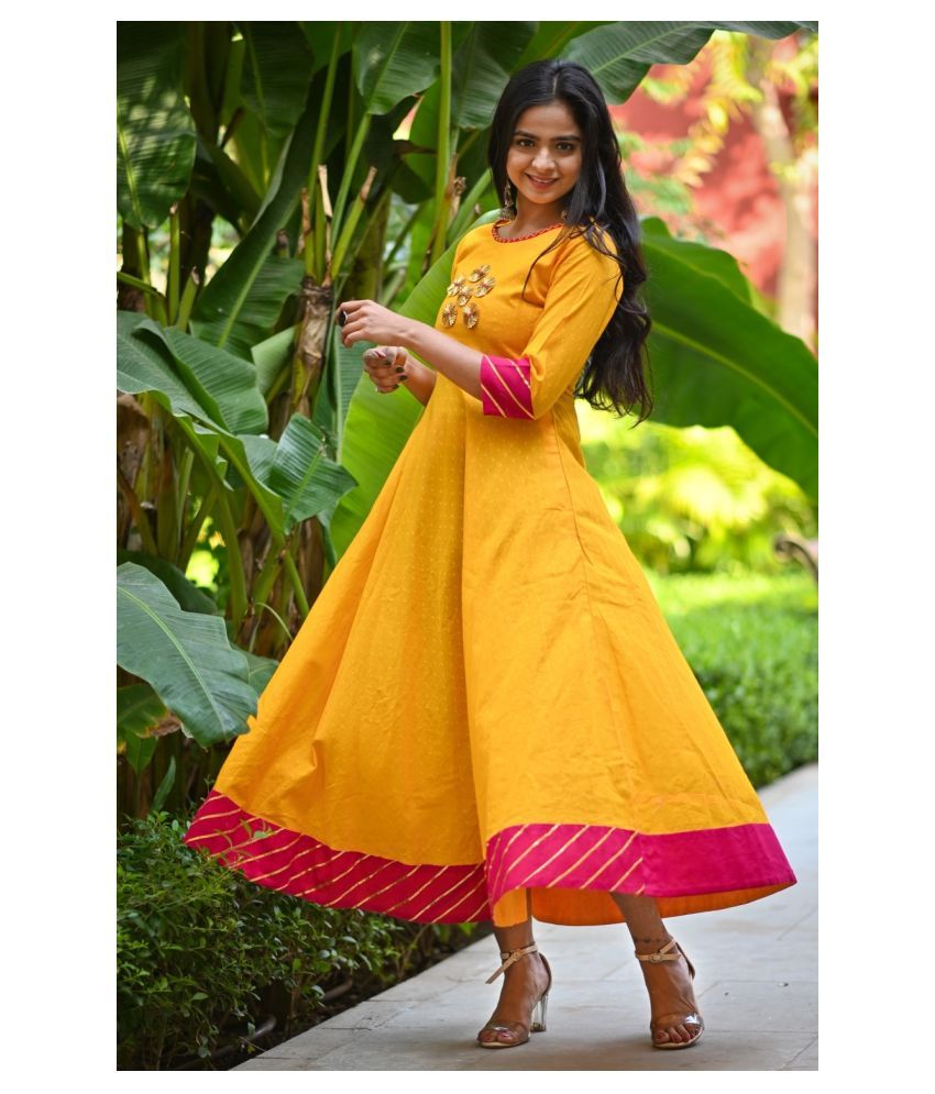 yellow colour anarkali kurti