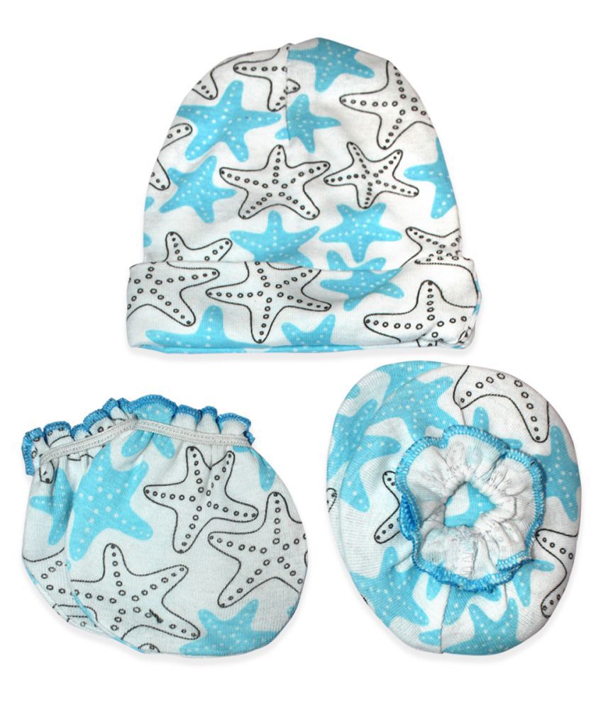Born Babies®Newborn Baby's Soft Cotton Mitten Cap and Booty Set for Toddler/Infant/New Born(Blue)
