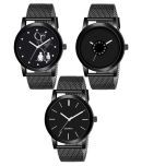 EMPERO Exclusive Set Of 3 Black Dial With Mesh Black Shafer Silicone Rubber Belt Stylish Analog Watch For Mens