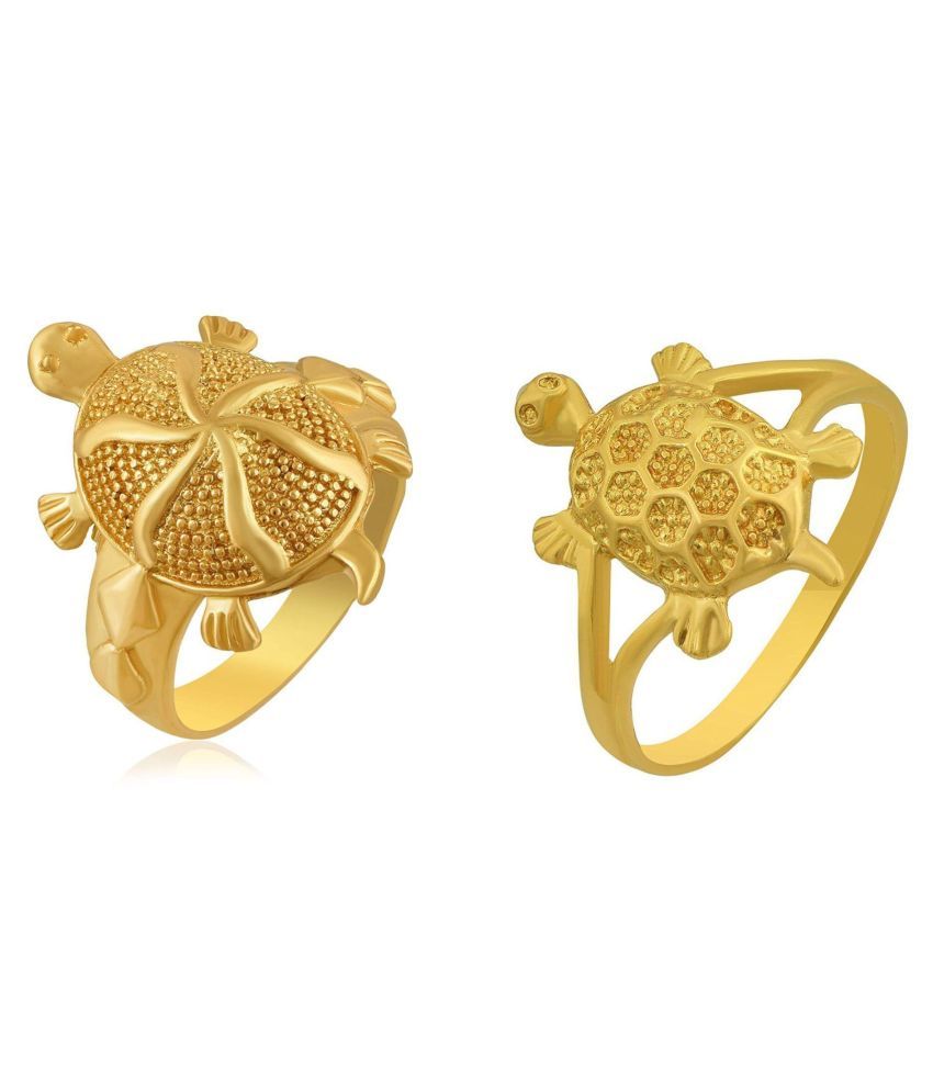     			PS CREATIONS Gold Plated Vaastu Fengshui Kachua Tortoise Good Luck Charm Fashion Finger Ring for Men and Women(Pack of 2)