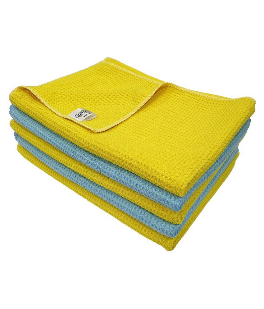     			SOFTSPUN Microfiber Drying Cloth, 40x60 Cms, 5 Piece Waffle Weave Towel Set, 400 GSM, (Multi-Colour) Super Absorbent Lint & Streak-Free Cloth Cleans and Polishes for Car Window/Glass Office & Home.