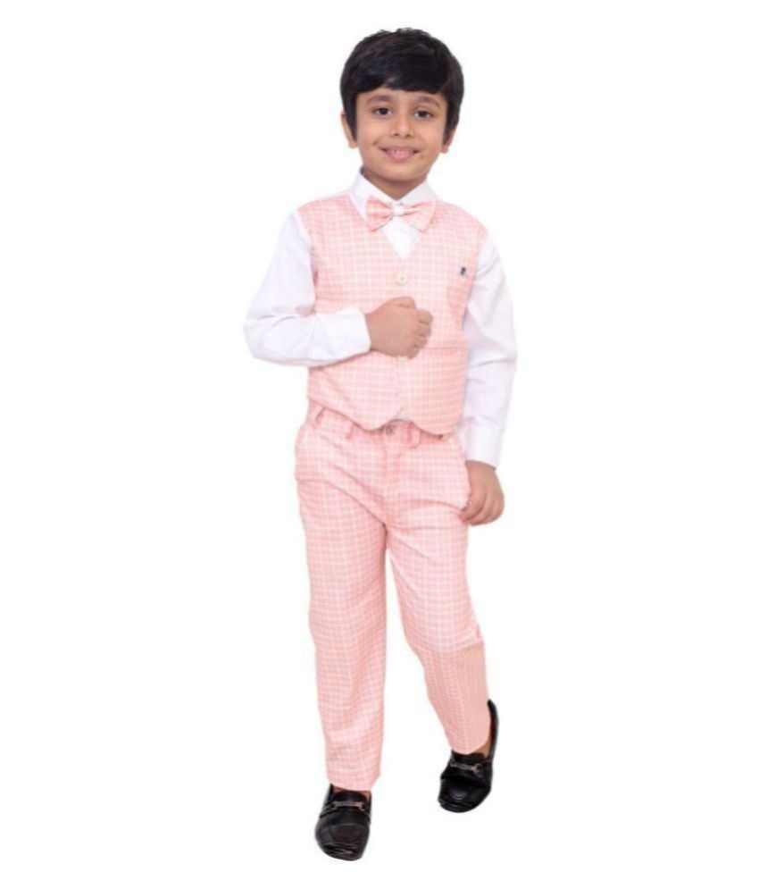     			Fourfolds Ethnic Wear 3 Piece Suit Set with Bow-Tie, Shirt, Trousers and Waistcoat for Kids and Boys_FC039