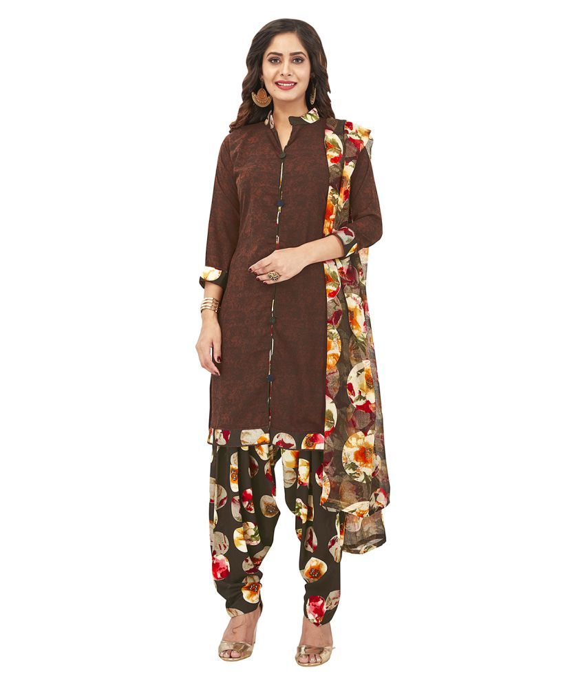     			Jevi Prints Brown Crepe Unstitched Dress Material