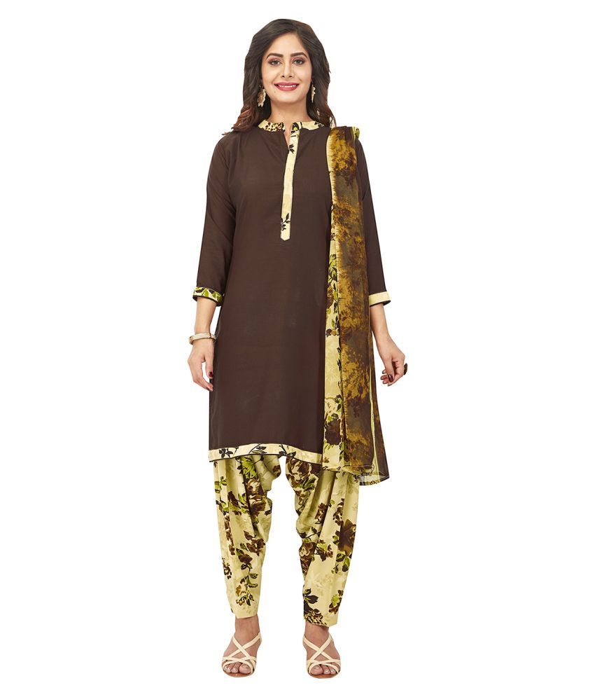     			Jevi Prints Brown Crepe Unstitched Dress Material