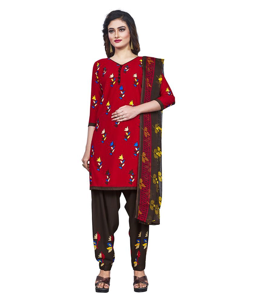     			Jevi Prints Red Crepe Unstitched Dress Material