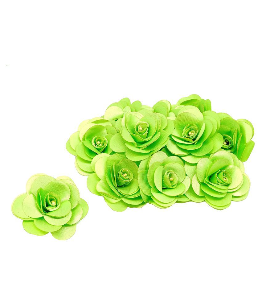     			PRANSUNITA Stemless Satan Rose Flower Heads, Handmade Artificial Roses for Dresses Weddings, Valentine, Party Baby Shower Home Decoration Crafts, Pack of 10 pcs Color -Parrot Green
