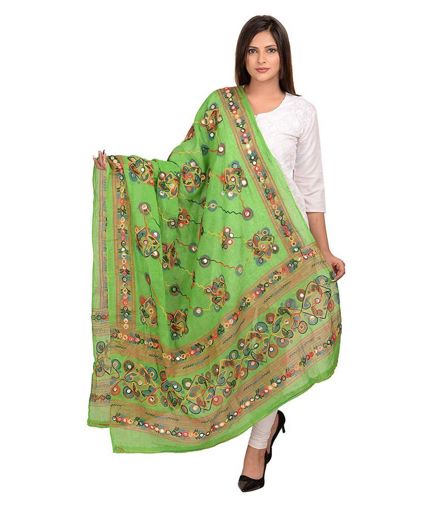     			Raj Green Cotton Aari Embroidered Dupatta