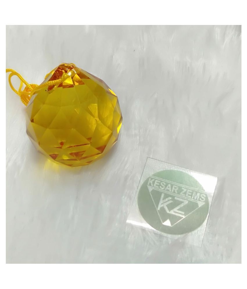     			KESAR ZEMS Yellow Crystal Hanging Ball With Yellow Thread For Good Luck and Prosperity 40 MM (4 X 4 X 4 CM, Yellow)