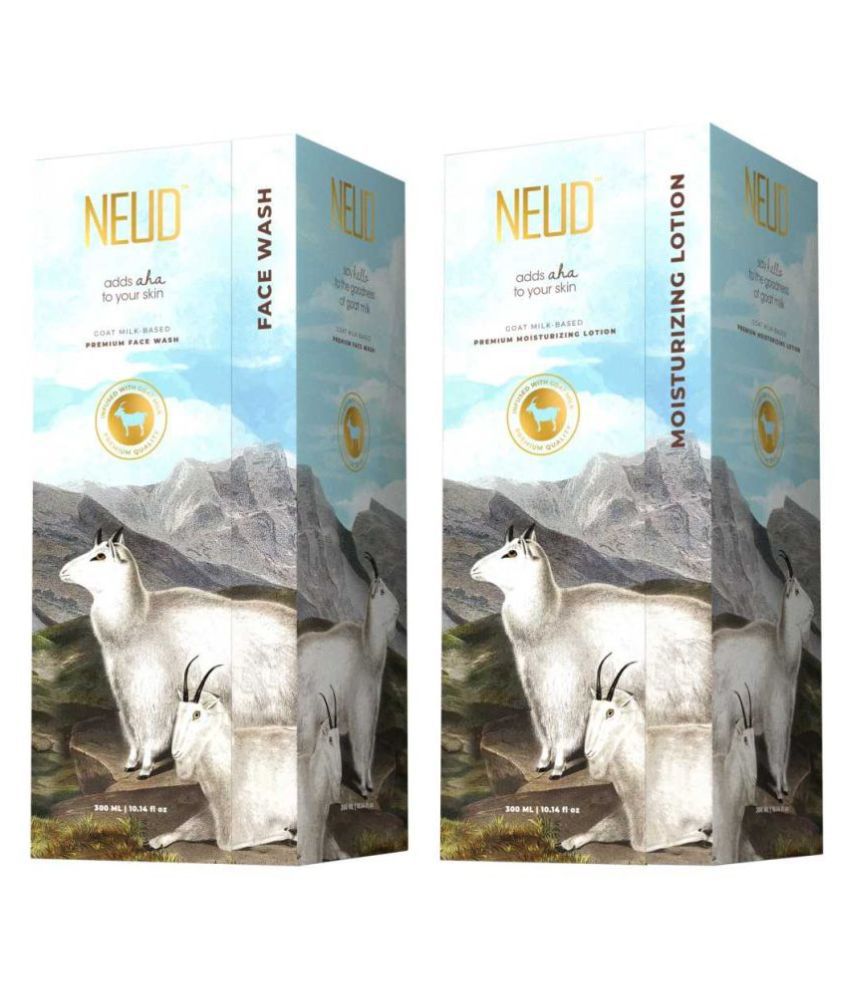 NEUD Goat Milk Premium Face Wash & Moisturizing Lotion for Men & Women Facial Kit 600 mL Pack of 2