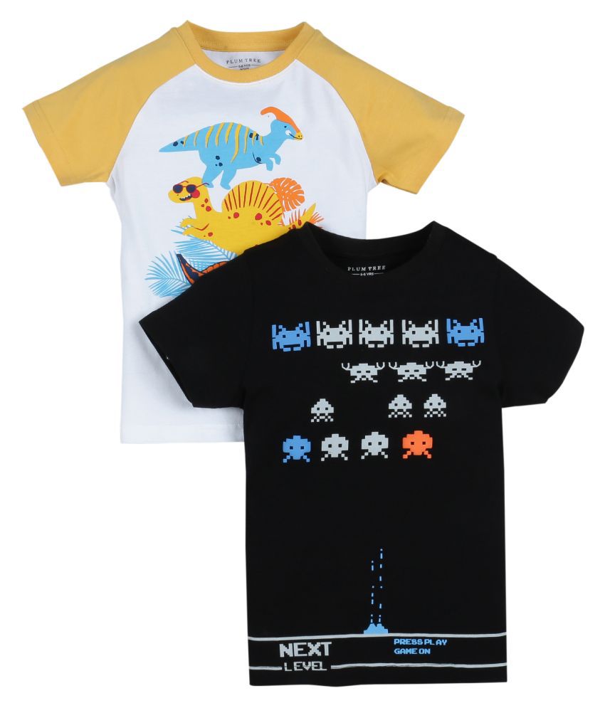 Plum Tree Boys Half Sleeve Dinosaur Print T-shirt( Pack of 2)