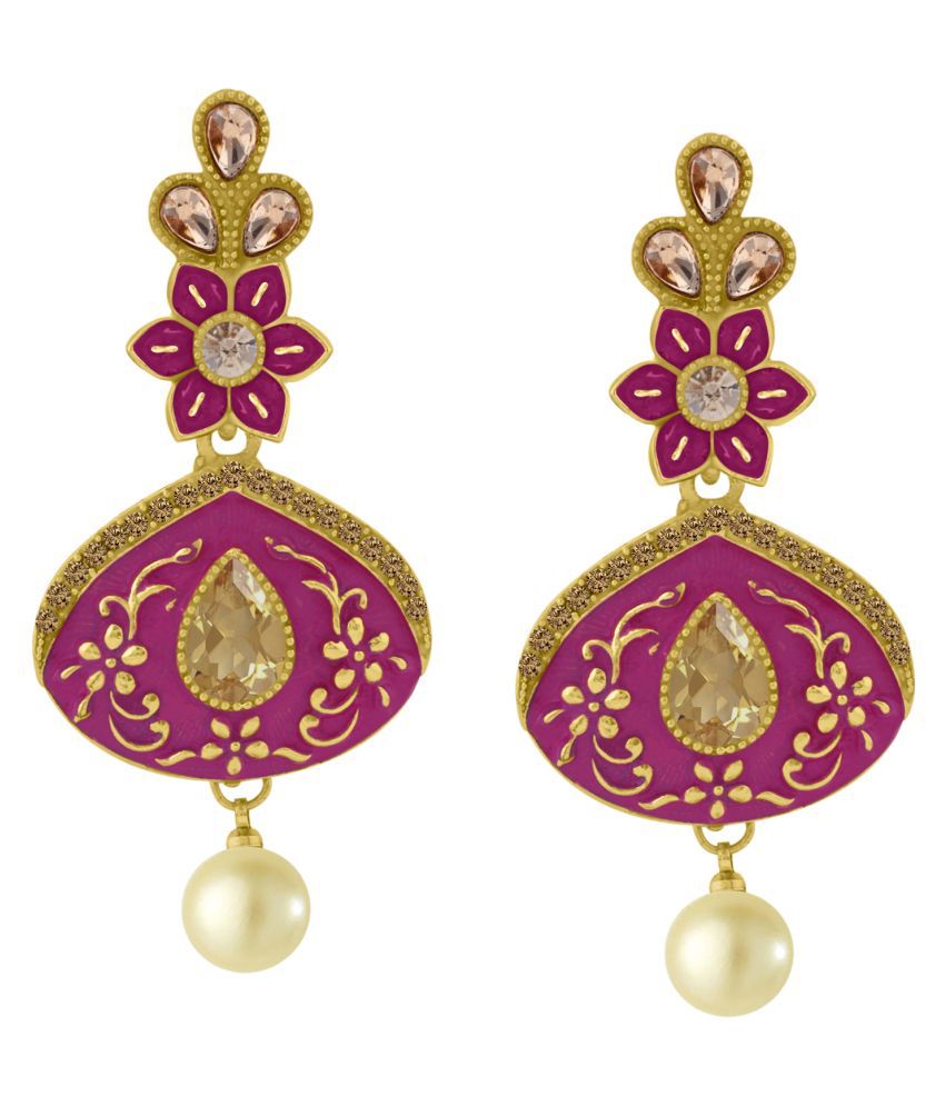     			Spargz Floral Meenakari Alloy Gold Plated AD Stone & Pearl Dangle Earring For Women TER_267