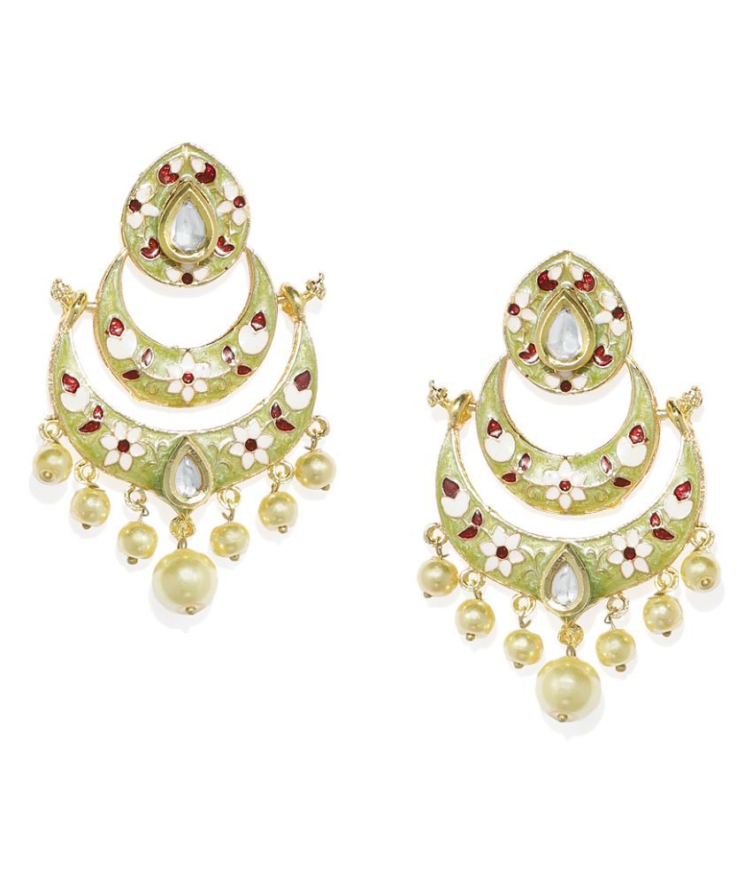     			Spargz Multicolor Meenakari Festive Wear Gold Plated Kundan & Pearl Chand Bali Earring For Women TER_071