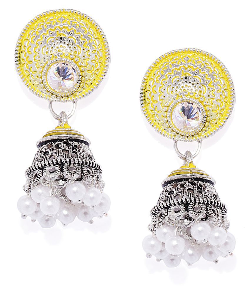     			Spargz Round Alloy Silver Oxidize Plated AD Stone Jhumki Earring For Women TER_231