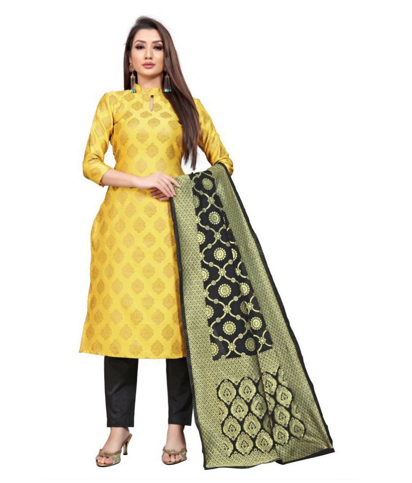 Gazal Fashions Yellow Brocade Unstitched Dress Material