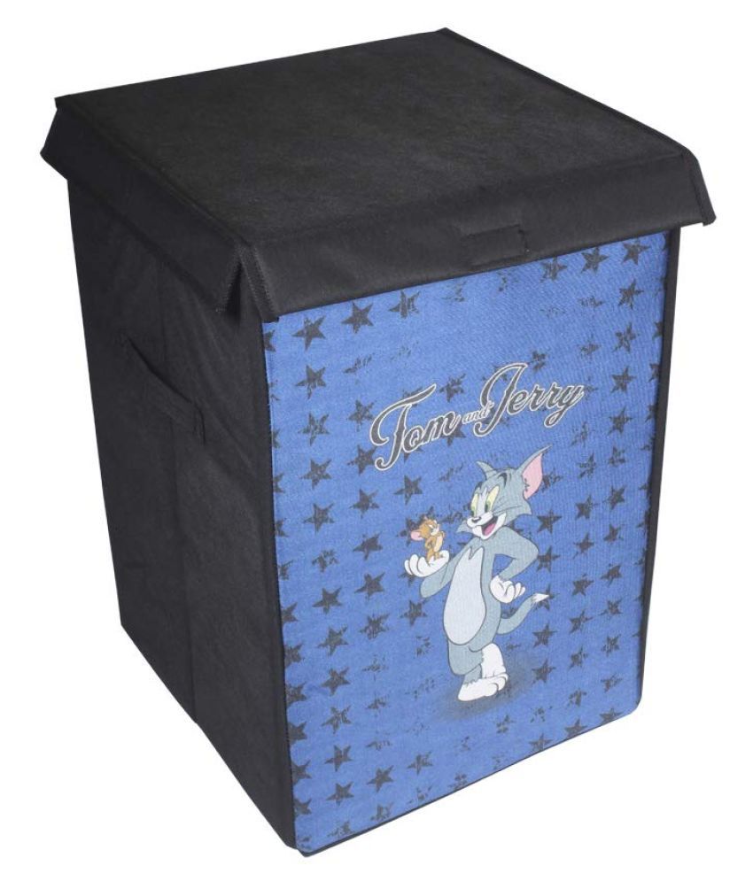     			Tom & Jerry Folding Laundry Basket for Clothes with Lid & Handle, Toys Organiser, 75 Litre, Blue…