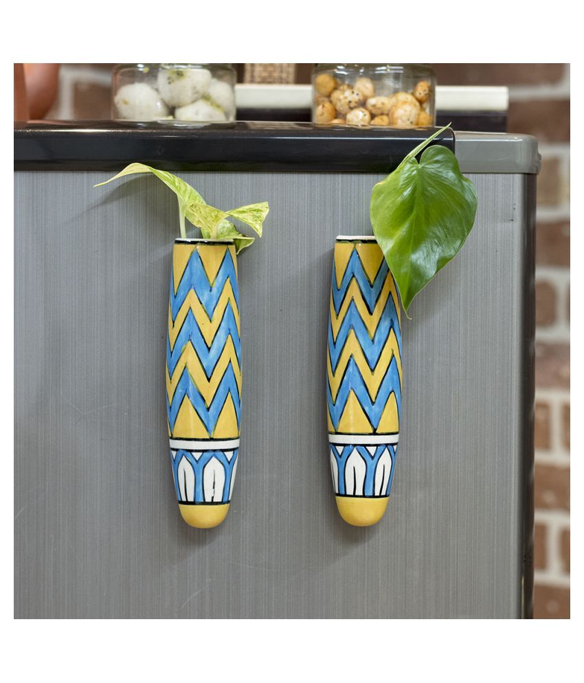     			Lazy Gardener Magnetic Hydroponic Planter Blue&Yellow(Pack of 2) Indoor Ceramic Planters