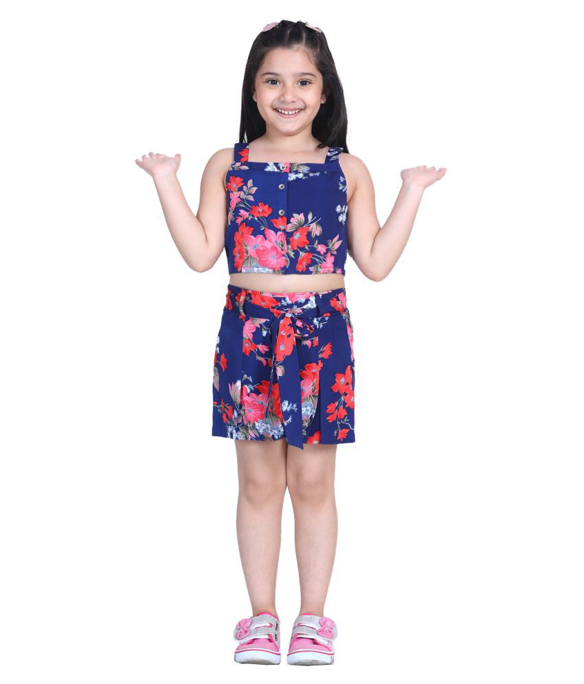     			Naughty Ninos Girls Navy Blue Floral Printed Top with Shorts