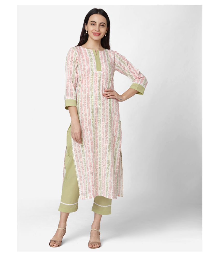     			Aarrah White Cotton Straight Kurti