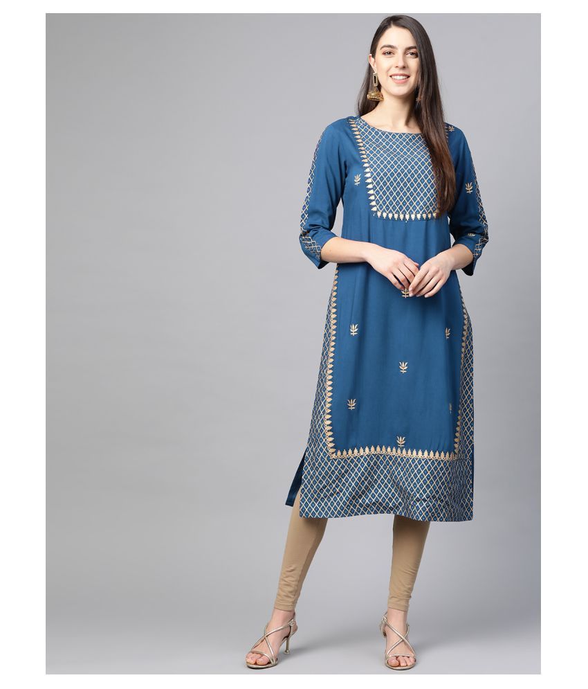     			Yash Gallery - Blue Rayon Women's Straight Kurti ( Pack of 1 )