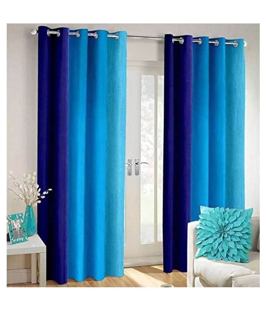     			Koli collections Set of 2 Door Semi-Transparent Eyelet Polyester Curtains Blue