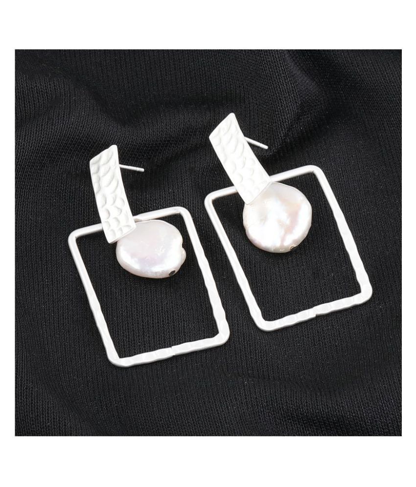     			SILVER SHINE  Glamrouse white Colour Shape Blocked Designe Drop Earring For Girls And Women Jewellery