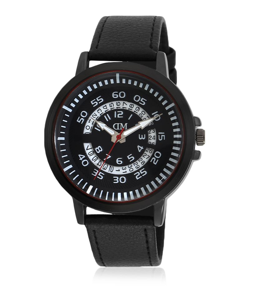     			David Miller Black Dial Black Leather Strap Men's Watch - DMRCM103