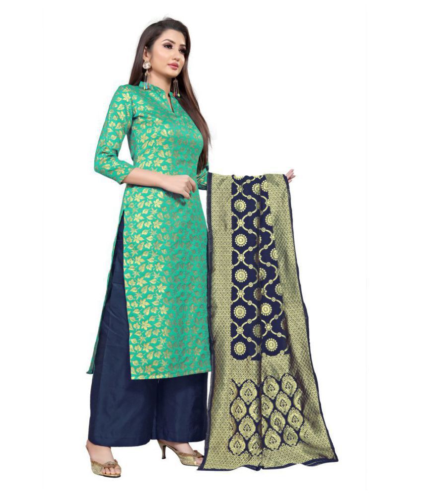 Buy Gazal Fashions Green Blue Brocade Unstitched Dress Material Online At Best Price In India