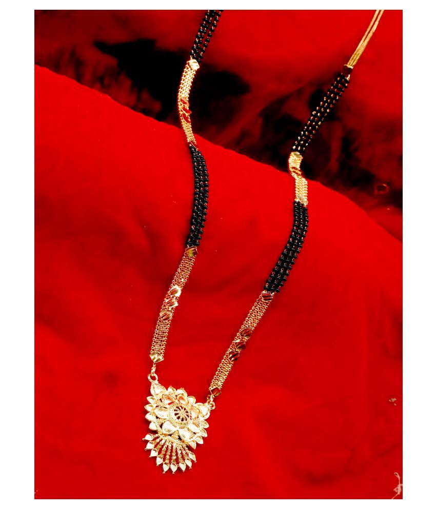     			shankhraj mall gold plated black bead long mangalsutra for women-100139