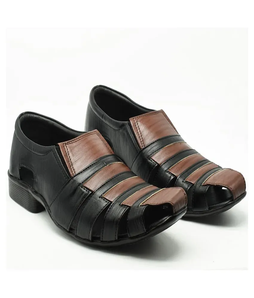 Black Leather Sandals for Men S – 5871 | Buy Leather Sandals Online – Zoom  Shoes India