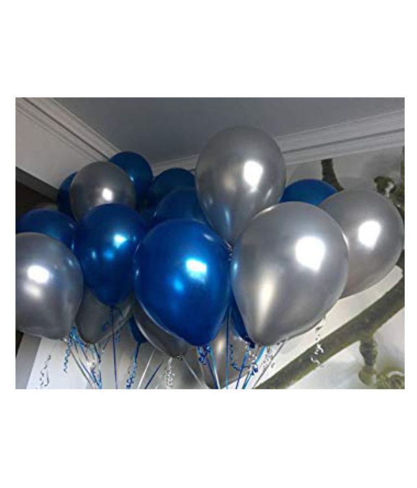     			Pixelfox 50pcs HD Matalic Blue , Silver Balloons