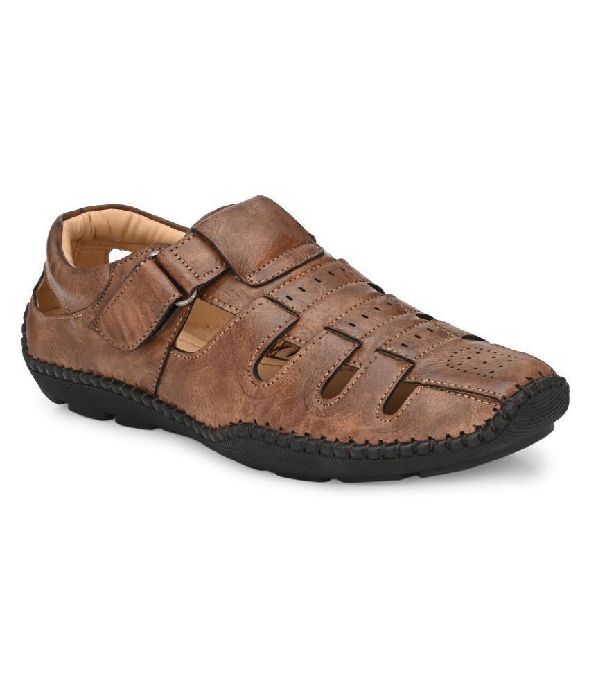     			SHENCES Tan Faux Leather Sandals