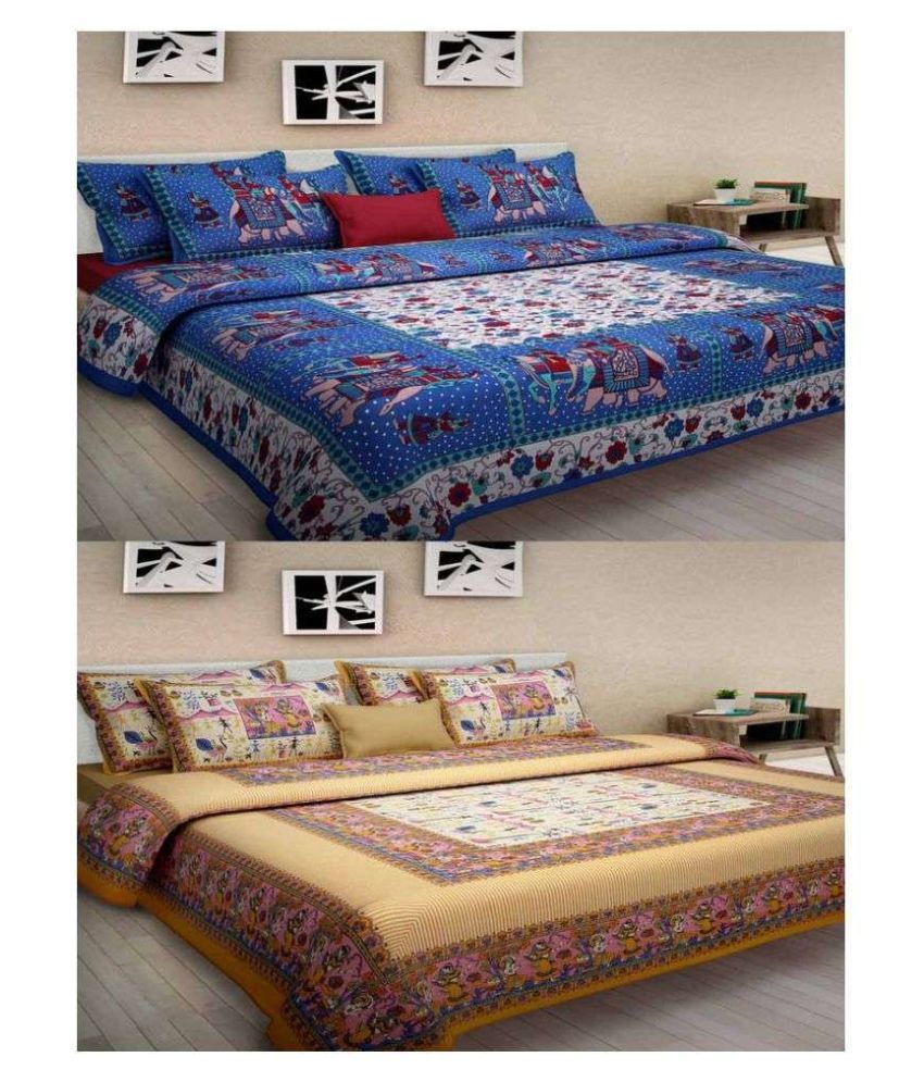     			Uniqchoice Cotton 2 Double Bedsheets with 4 Pillow Covers ( 240 cm x 215 cm )