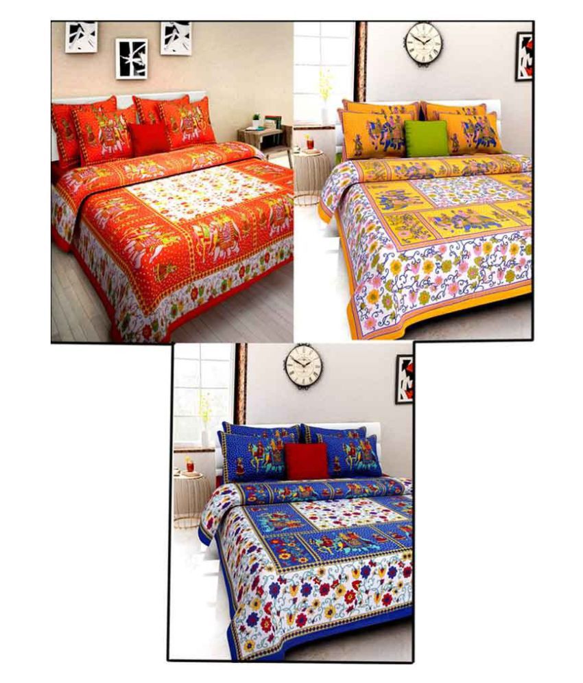     			Uniqchoice Cotton 3 Double Bedsheets with 6 Pillow Covers ( 240 cm x 215 cm )