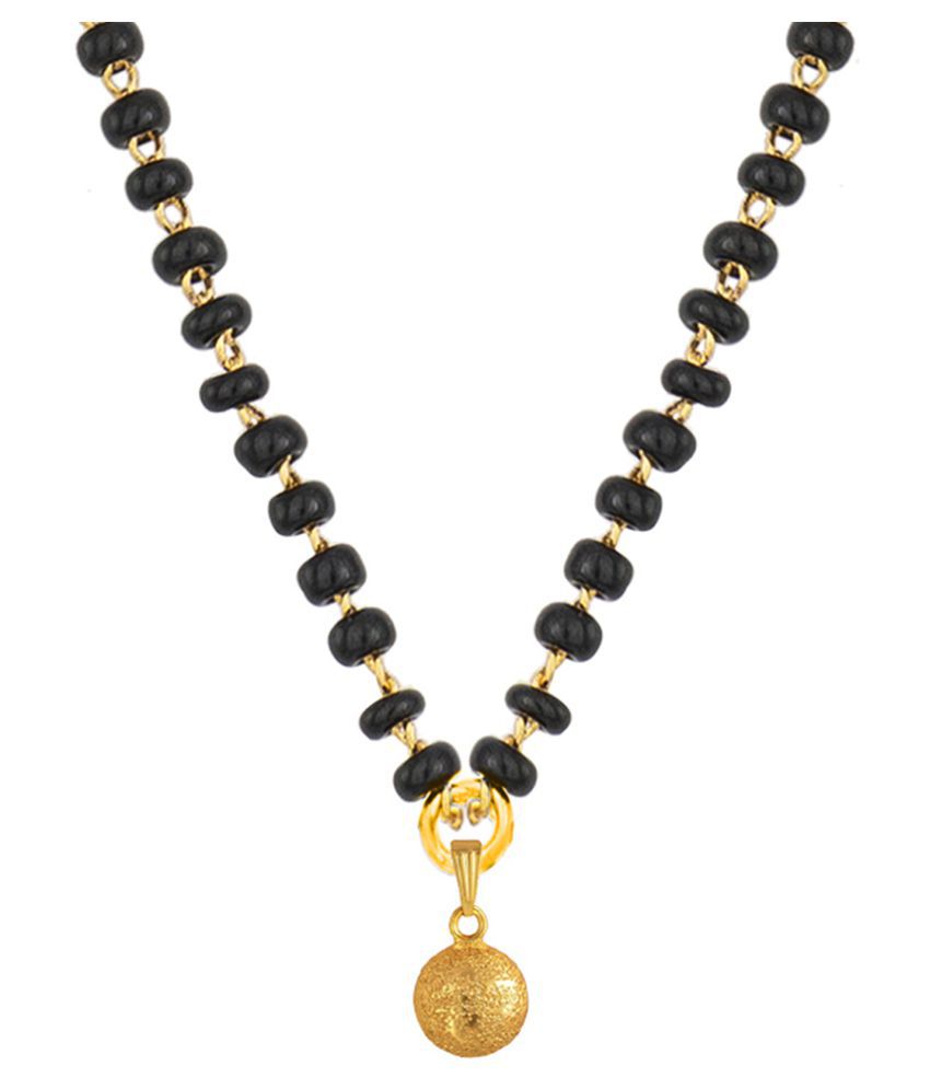     			Fashionable Mangalsutra Gold Plated Flat Round Pendant With Black Beaded Golden Chain