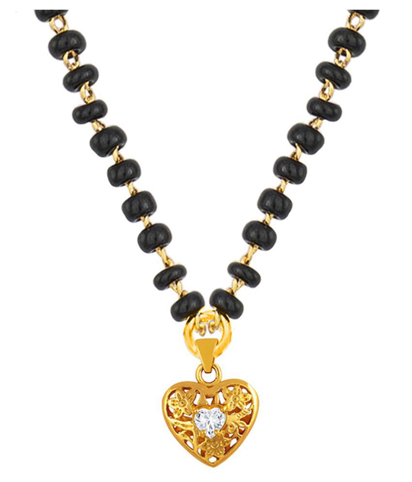     			Fashionable Mangalsutra Gold Plated Floral cut Heart Pendant With Black Beaded Golden Chain