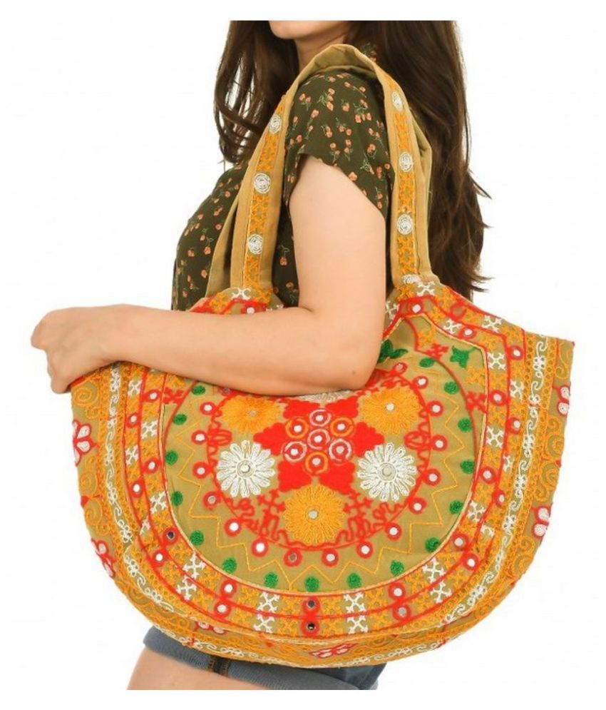 LeeRooy Beige Fabric Shoulder Bag Buy LeeRooy Beige Fabric Shoulder Bag Online at Best Prices