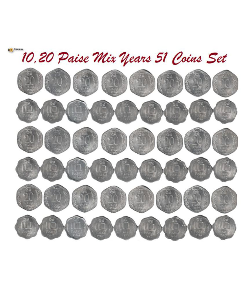     			newWay - 10,20 Paise India Mix years Rare 51 Pcs Coins Set 51 Numismatic Coins