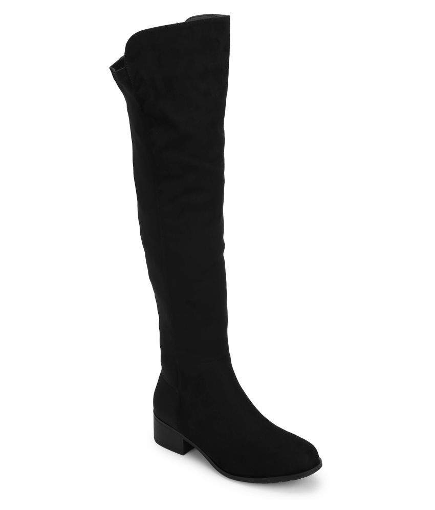 ladies black knee length boots