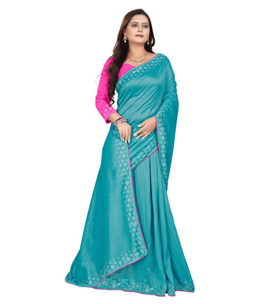Patoliya Blue Vichitra Silk Saree - Buy Patoliya Blue Vichitra Silk ...