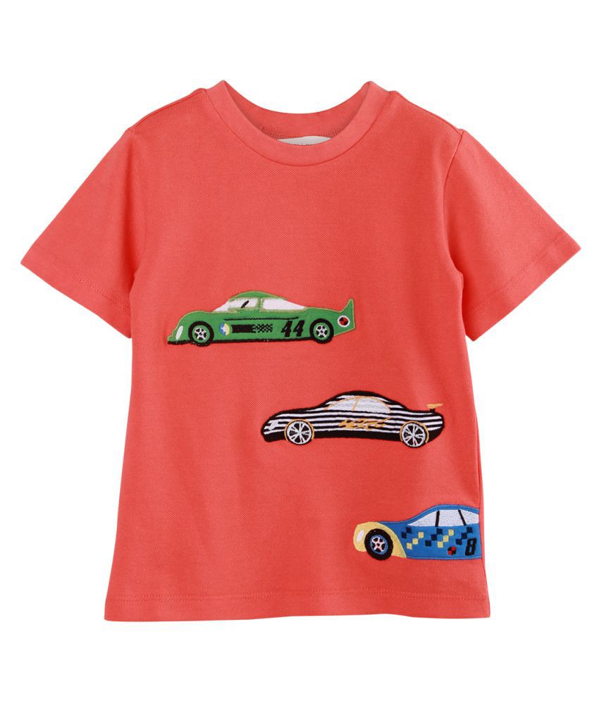 Beebay Car Applique Embroidery T-Shirt Orange