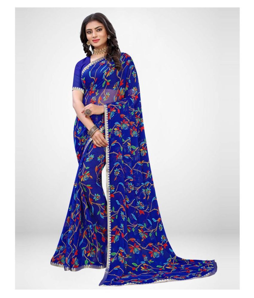 dark blue chiffon saree