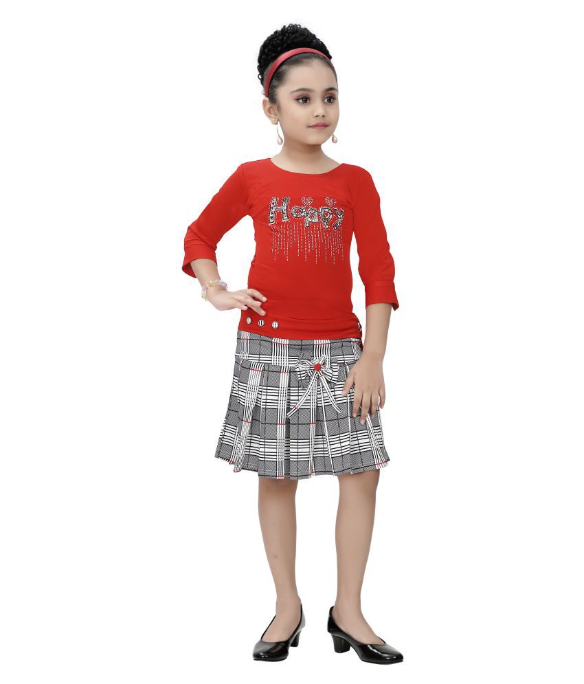     			Arshia Fashions Girls Top and Skirt Set GR458 Red